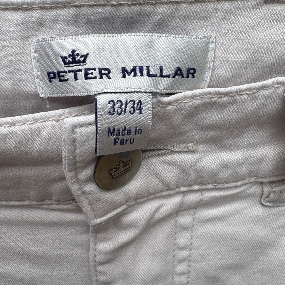 Peter Millar Mens 33x34 5-Pocket Pants Stone Straight Leg Cotton Light Khaki - Picture 3 of 7